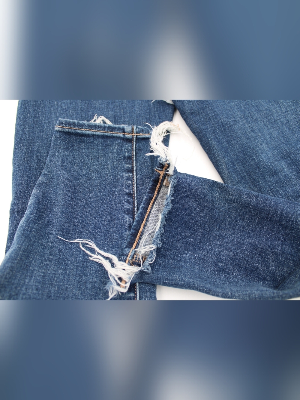 American Eagle Dark Wash Distressed Skinny Jeans Criss Cross Waist Size 6 - Picture 5 of 7